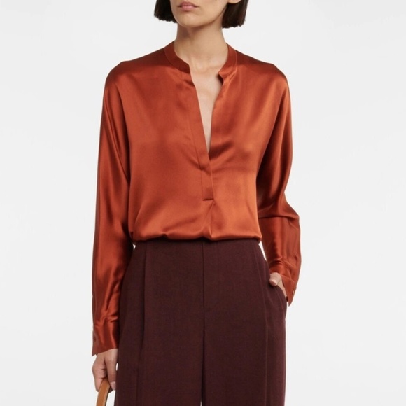 Vince 100% Silk Rust Orange Silk Blouse - Picture 1 of 11